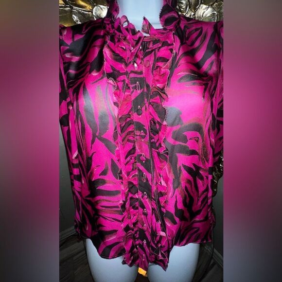 Gorgeous Ladaire Zebra Print 100%Silk Blouse, Hot Pink - Picture 8 of 16